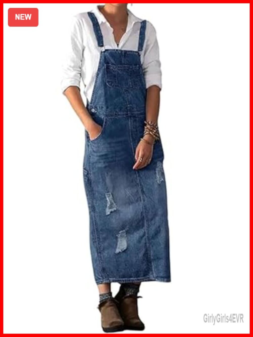 Distressed Denim Overall Dress Bib Jean Jumper Ripped Pinafore